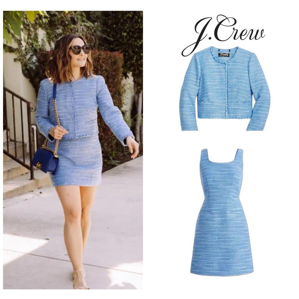 J. Crew Louisa Tweed Lady Jacket blazer Blue Sequin 4